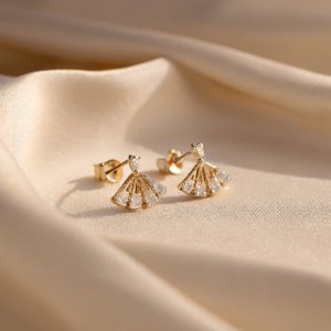 “Morning Glow Fan” Gold Stud Earrings